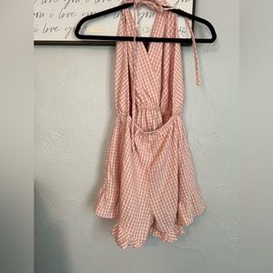 Pink Gingham Open Back Romper